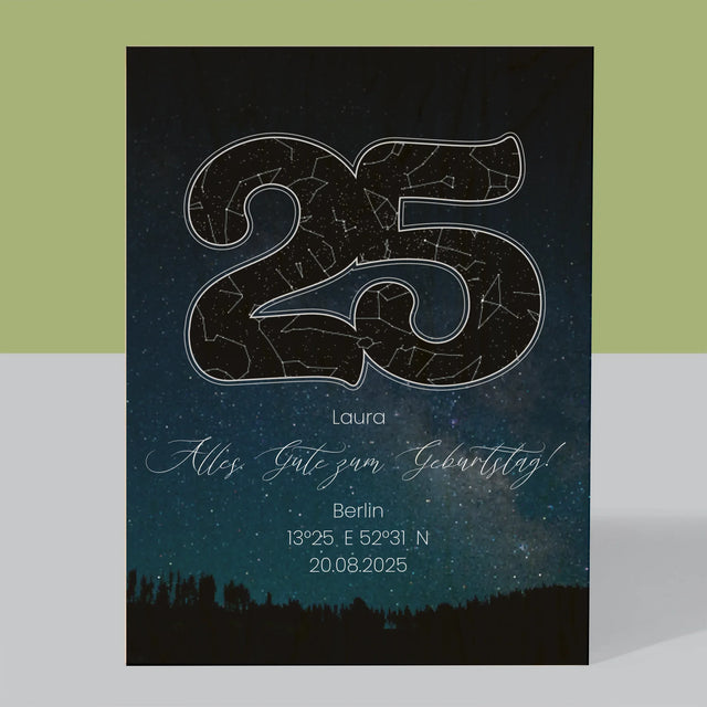 Sternkarte: Sterne-Zu Seinem 25. Geburtstag - Druck Auf Holz