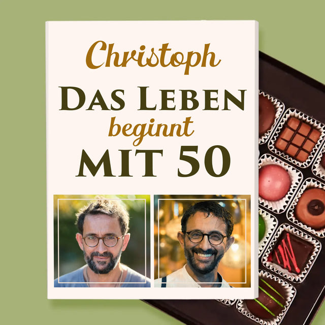 Buchstaben-Collage: 50 Jahre Alt - Pralinen