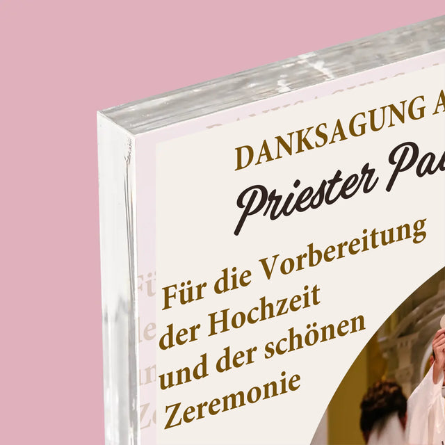 Foto Und Unterschrift: Danksagung Für Den Priester - Hochzeit - Acrylblock