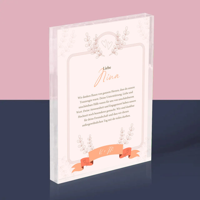 Name Und Unterschrift: Dank An Die Trauzeugin - Acrylblock