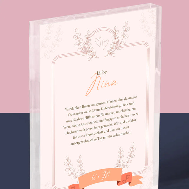 Name Und Unterschrift: Dank An Die Trauzeugin - Acrylblock