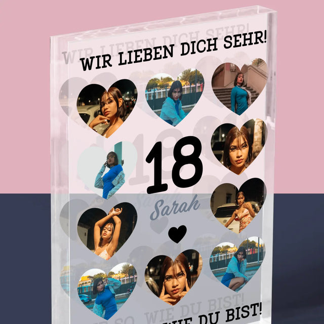 Fotocollage: 18 Herzen - Acrylblock