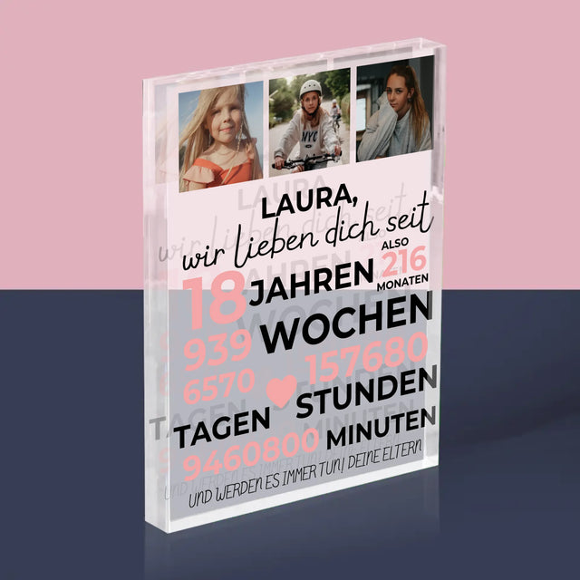 Fotocollage: Wir Lieben Dich Seit 18 Jahren - Acrylblock