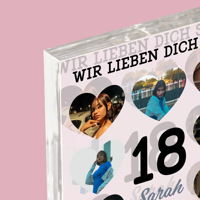 Fotocollage: 18 Herzen - Acrylblock