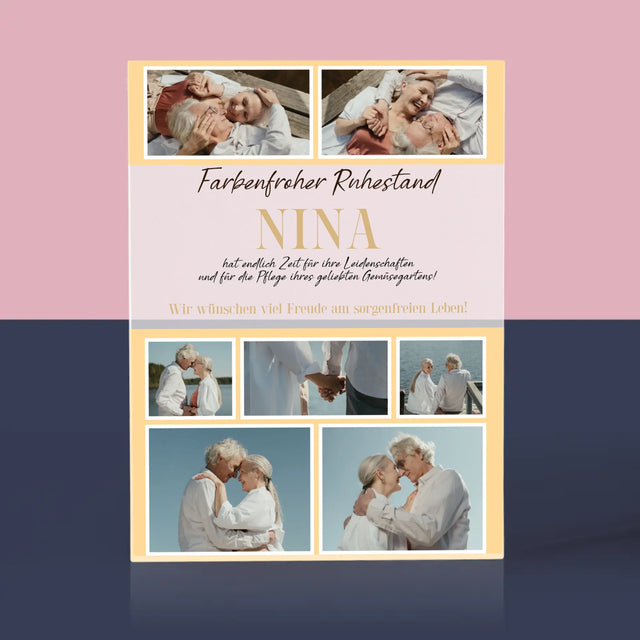 Fotocollage: Farbenfroher Ruhestand - Acrylblock