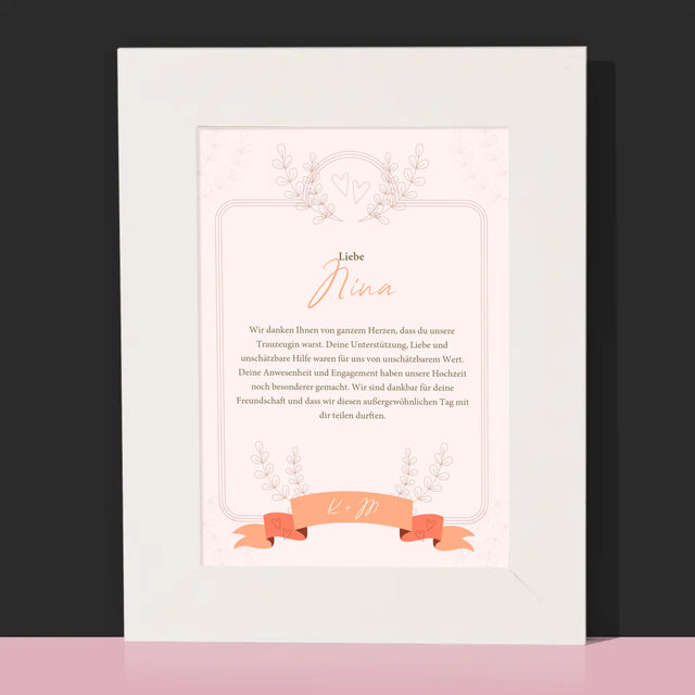 Name Und Unterschrift: Dank An Die Trauzeugin - Bilderrahmen