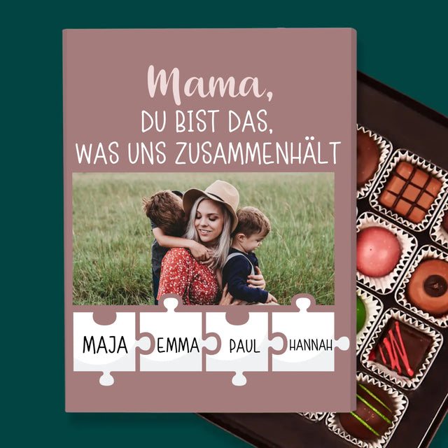 Foto Und Unterschrift: Mama, Du Bist Das, Was Uns Zusammenhält - Pralinen