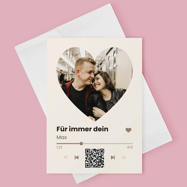 Foto Und Unterschrift: Unser Lied - Herz-Qr-Code - Glückwunschkarte