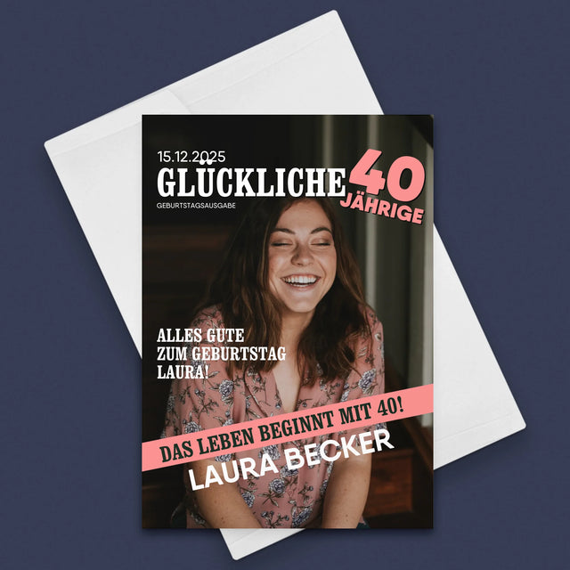 Magazin-Cover: Glückliche 40-Jährige - Glückwunschkarte