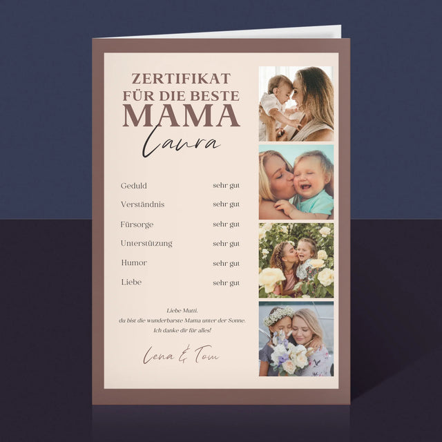 Fotocollage: Zertifikat Für Die Beste Mama - Glückwunschkarte