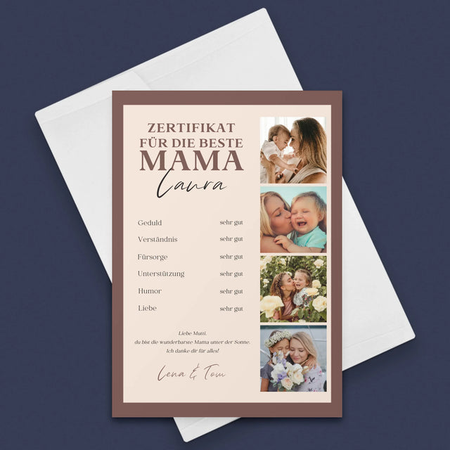 Fotocollage: Zertifikat Für Die Beste Mama - Glückwunschkarte