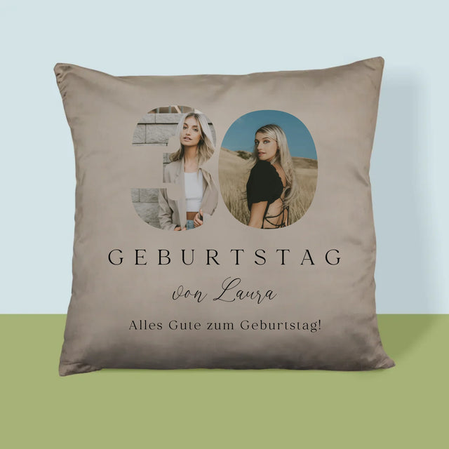 Buchstaben-Collage: 30. Geburtstag Signatur - Kissen