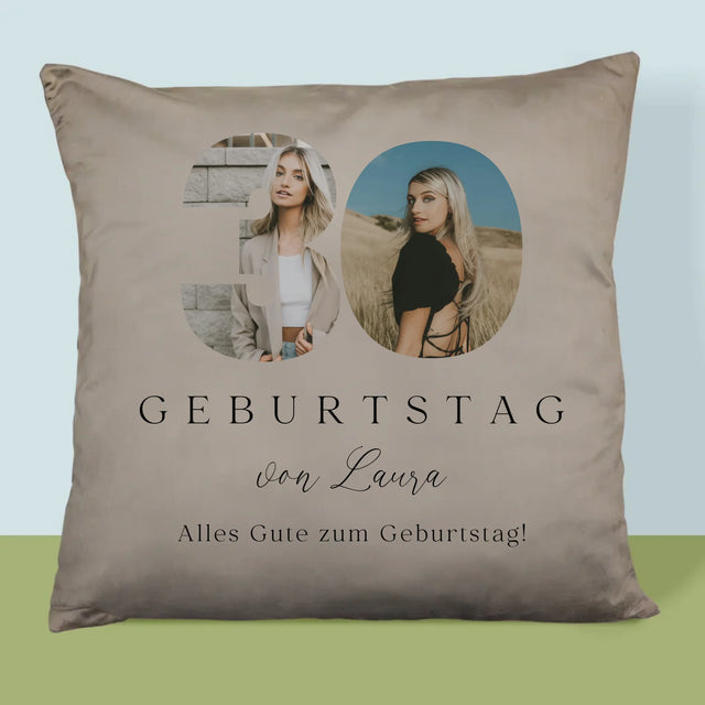Buchstaben-Collage: 30. Geburtstag Signatur - Kissen