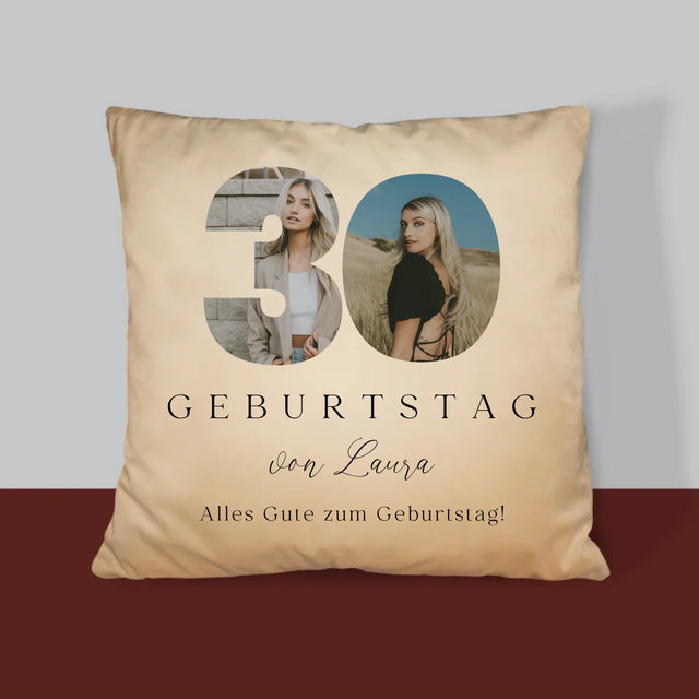 Buchstaben-Collage: 30. Geburtstag Signatur - Kissen