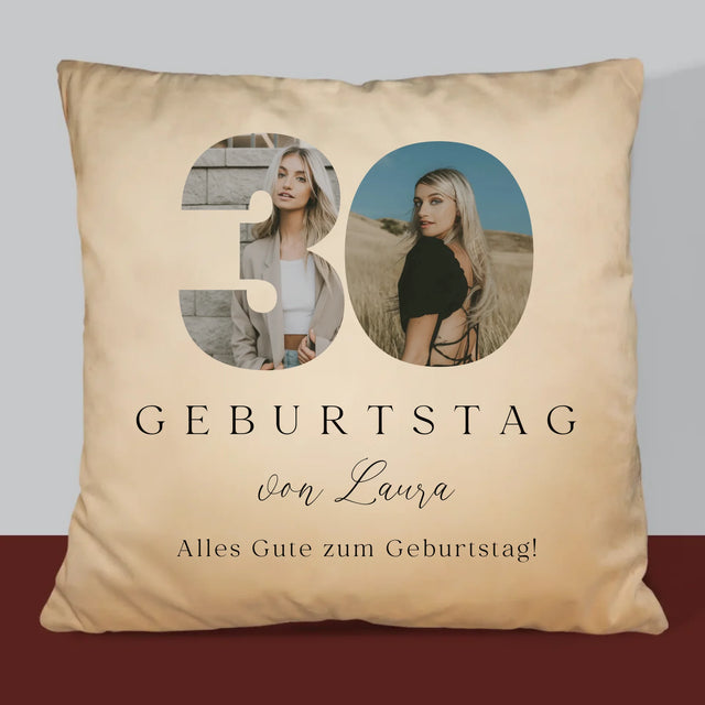 Buchstaben-Collage: 30. Geburtstag Signatur - Kissen