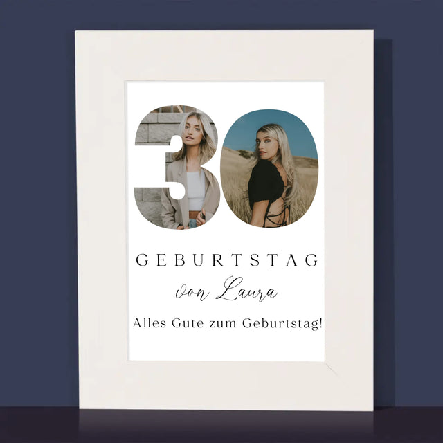 Buchstaben-Collage: 30. Geburtstag Signatur - Bilderrahmen