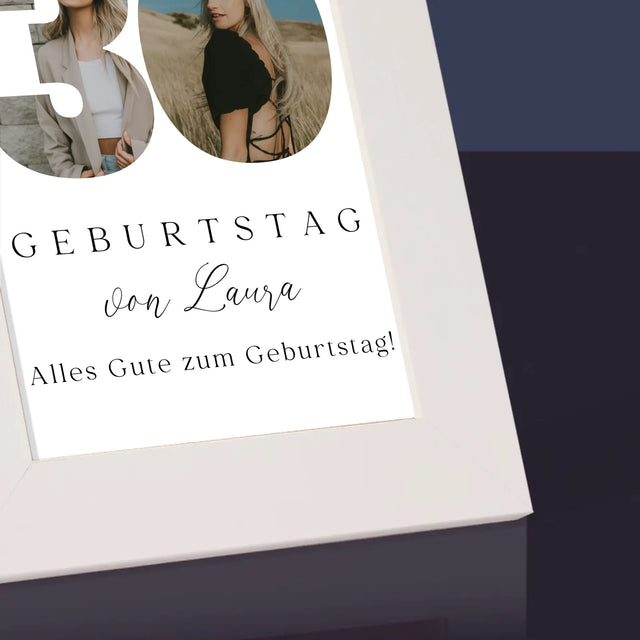 Buchstaben-Collage: 30. Geburtstag Signatur - Bilderrahmen