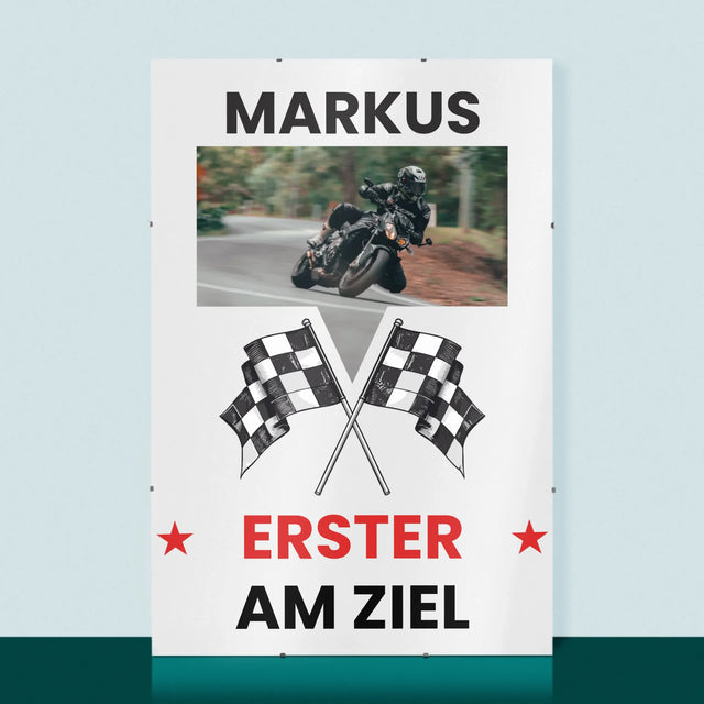 Foto und Unterschrift: Als Erster über die Ziellinie – Personalisiertes Poster | DE