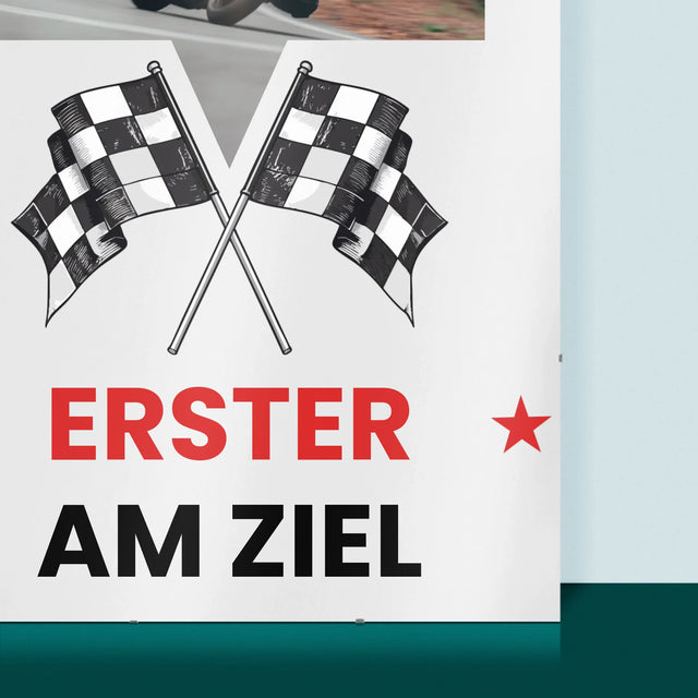 Foto und Unterschrift: Als Erster über die Ziellinie – Personalisiertes Poster | DE