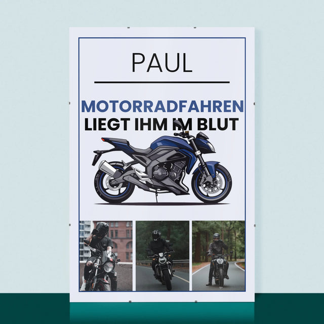 Fotocollage: Motorradfahren Liegt Ihm Im Blut - Poster