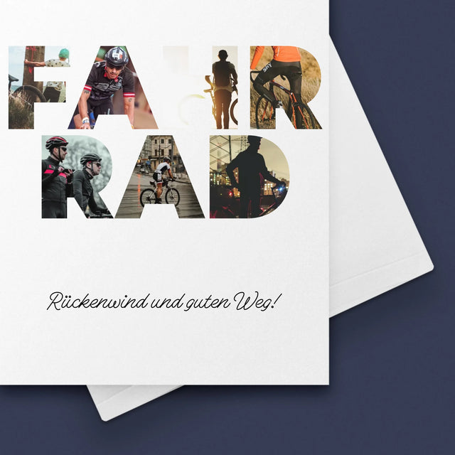 Buchstaben-Collage: Fahrrad - Glückwunschkarte