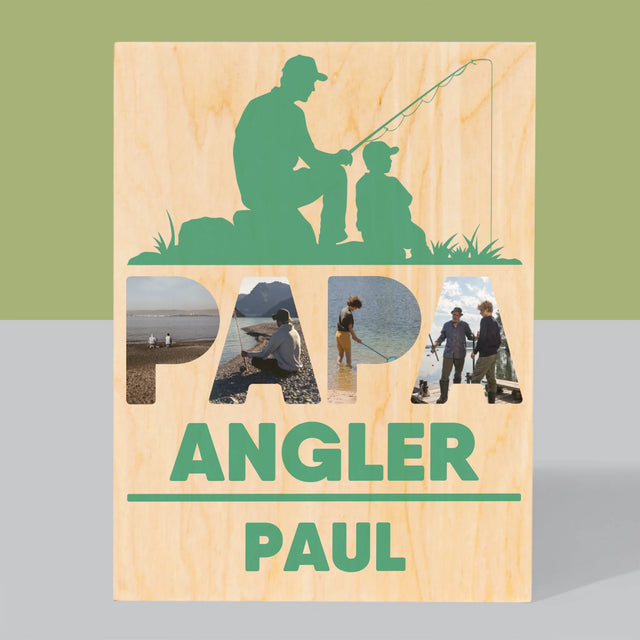 Buchstaben-Collage: Papa - Angler - Druck Auf Holz
