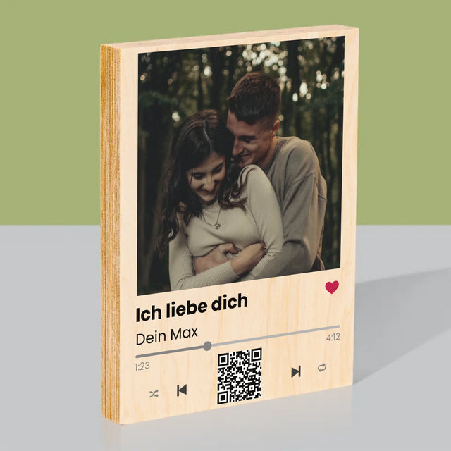 Foto Und Unterschrift: Spotify Mit Qr-Code - Druck Auf Holz
