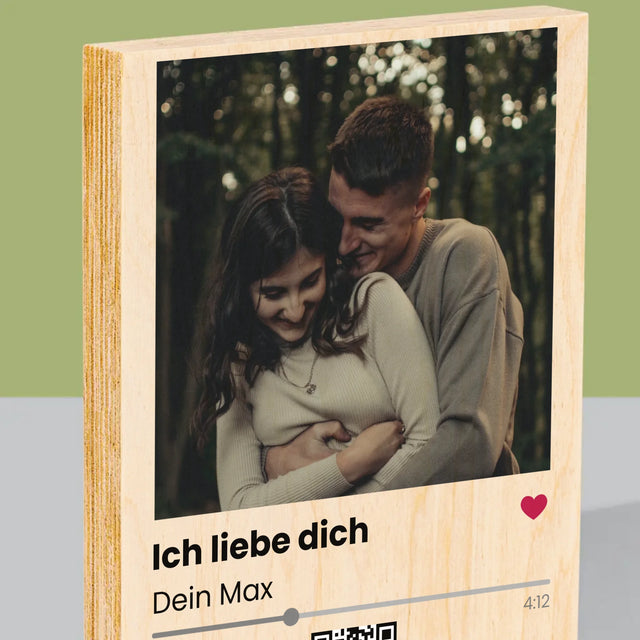 Foto Und Unterschrift: Spotify Mit Qr-Code - Druck Auf Holz