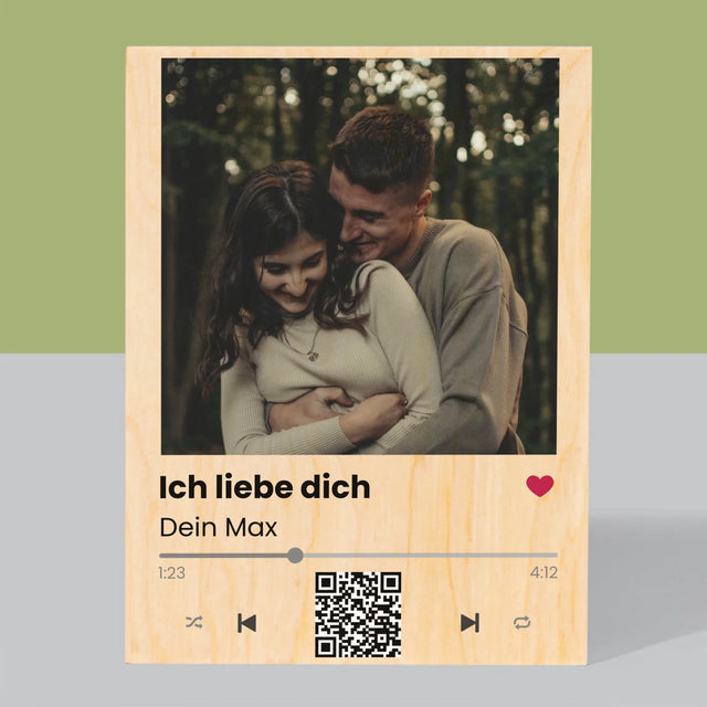 Foto Und Unterschrift: Spotify Mit Qr-Code - Druck Auf Holz
