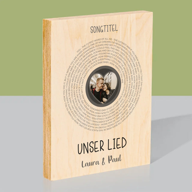 Foto Und Unterschrift: Unser Lied Mit Text - Druck Auf Holz