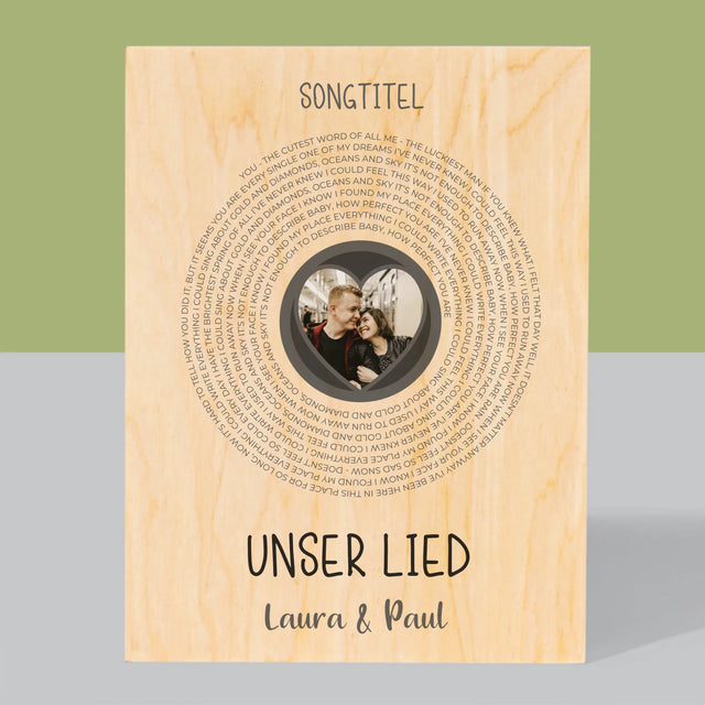 Foto Und Unterschrift: Unser Lied Mit Text - Druck Auf Holz