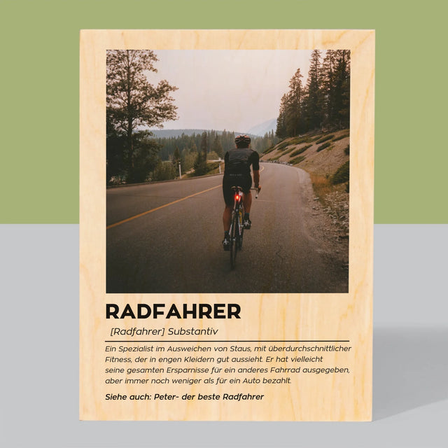 Foto Und Unterschrift: Definition Eines Radfahrers - Druck Auf Holz