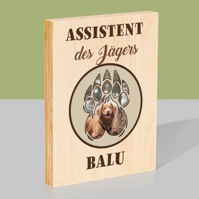 Form-Collage: Assistent Des Jägers - Druck Auf Holz