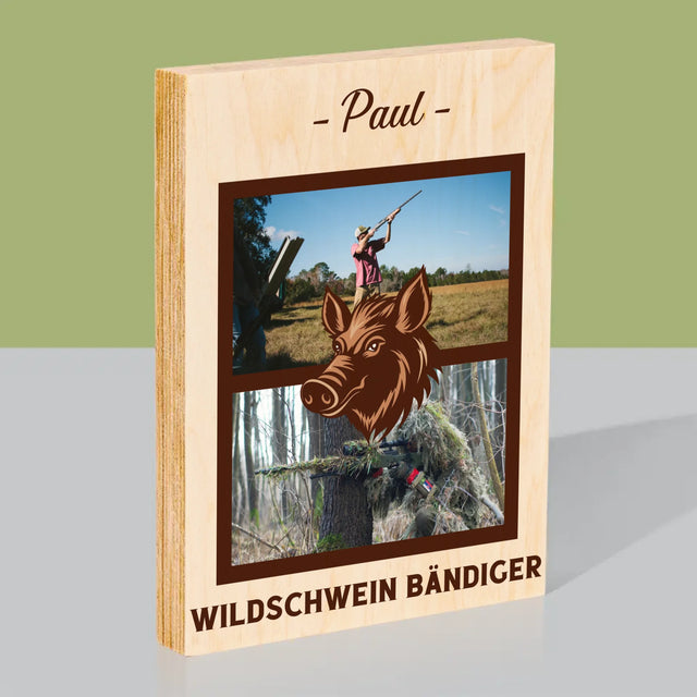 Fotocollage: Wildschwein Bändiger - Druck Auf Holz