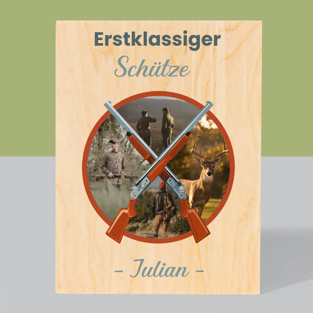 Fotocollage: Erstklassiger Schütze - Druck Auf Holz