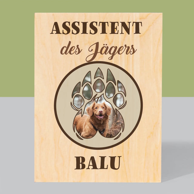 Form-Collage: Assistent Des Jägers - Druck Auf Holz