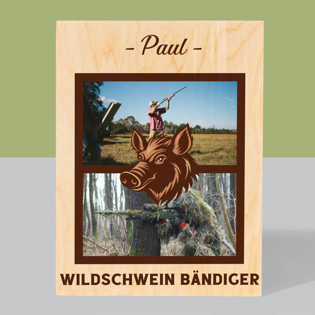 Fotocollage: Wildschwein Bändiger - Druck Auf Holz