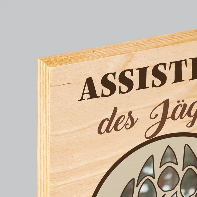 Form-Collage: Assistent Des Jägers - Druck Auf Holz