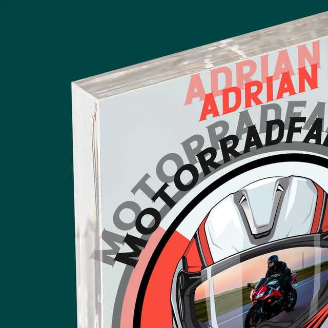 Foto Und Unterschrift: Motorradfahrer Von Geburt An - Druck Auf Acrylglas