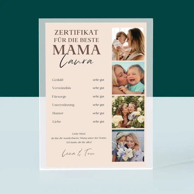 Fotocollage: Zertifikat Für Die Beste Mama - Druck Auf Acrylglas