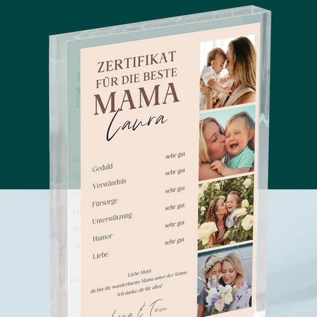 Fotocollage: Zertifikat Für Die Beste Mama - Druck Auf Acrylglas