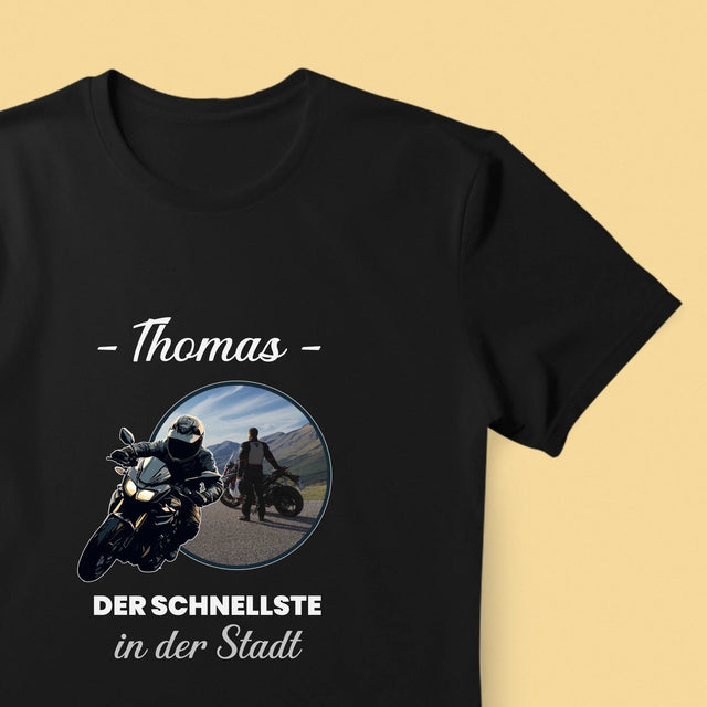 Foto Und Unterschrift: Der Schnellste In Der Stadt - T-Shirt Für Herren