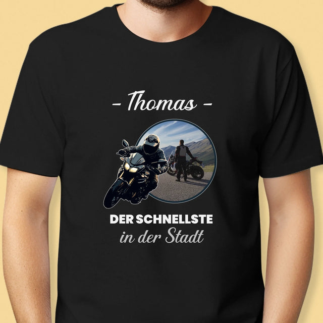 Foto Und Unterschrift: Der Schnellste In Der Stadt - T-Shirt Für Herren