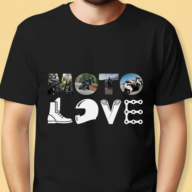 Buchstaben-Collage: Motolove - T-Shirt Für Herren