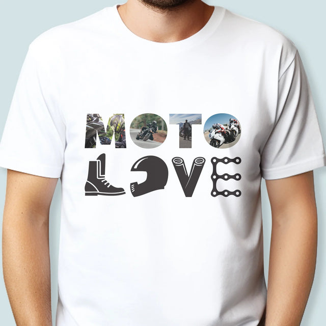 Buchstaben-Collage: Motolove - T-Shirt Für Herren