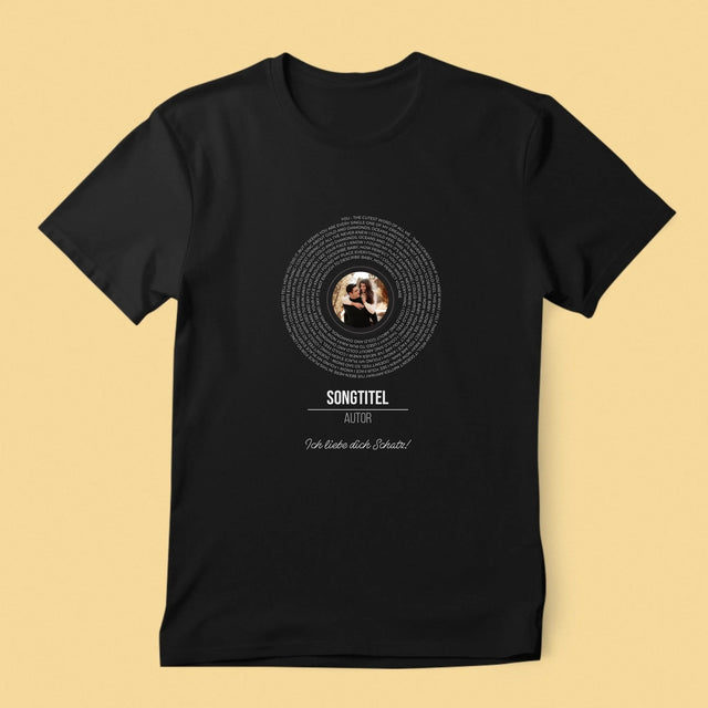 Foto Und Unterschrift: Songtexte Auf Der Platte - T-Shirt Für Herren