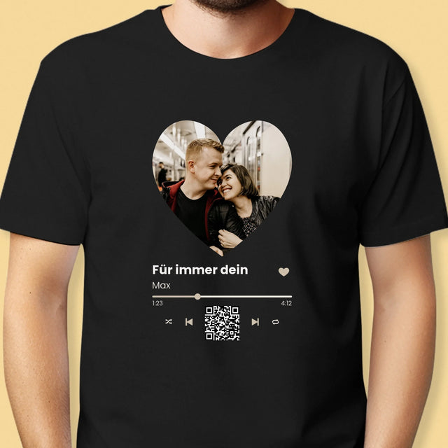 Foto Und Unterschrift: Unser Lied - Herz-Qr-Code - T-Shirt Für Herren