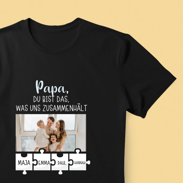 Foto Und Unterschrift: Papa, Du Bist Das, Was Uns Zusammenhält - T-Shirt Für Herren