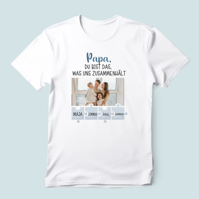 Foto Und Unterschrift: Papa, Du Bist Das, Was Uns Zusammenhält - T-Shirt Für Herren