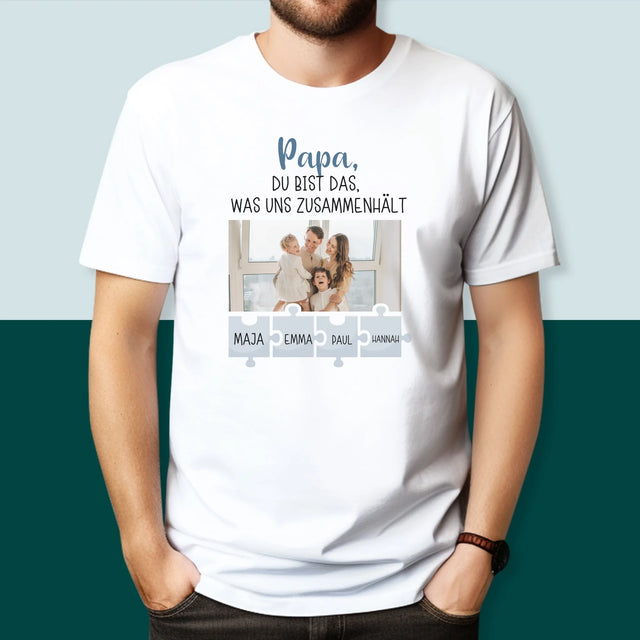 Foto Und Unterschrift: Papa, Du Bist Das, Was Uns Zusammenhält - T-Shirt Für Herren